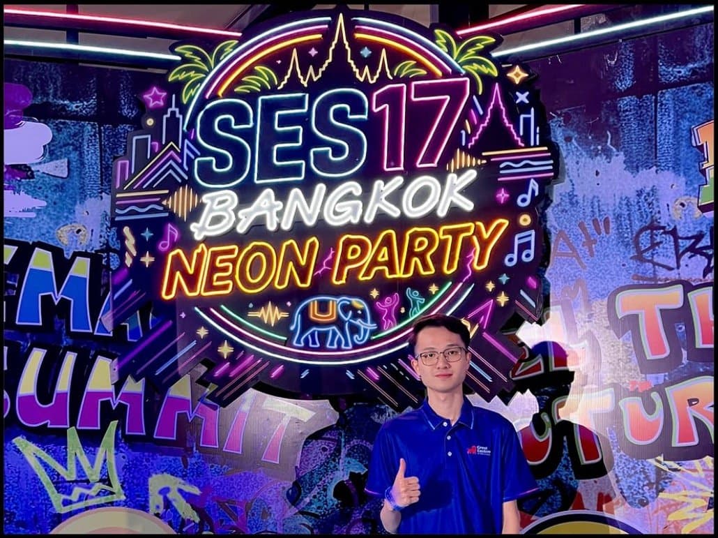 Elijah at the SES 17 Bangkok neon party during the overseas incentive trip