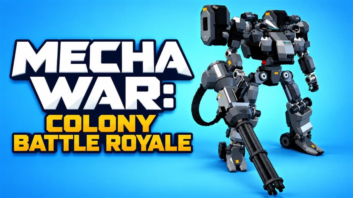 Mecha War: Colony Battle Royale title artwork with an armed combat mech